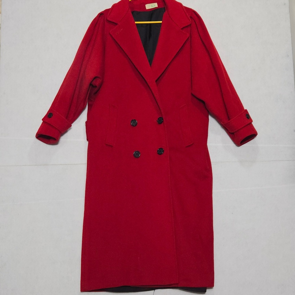 Jill Jr. Red Double Breasted‎ Wool Blend Coat Classic Midi Length ptp: 24.5"